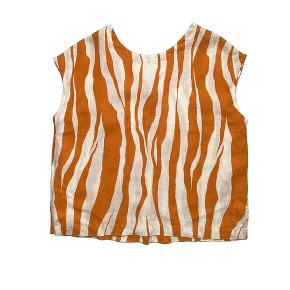 Rachel Zoe Zebra Stripe Linen Pant Set Orange White Top L Pants S India - Picture 2 of 16